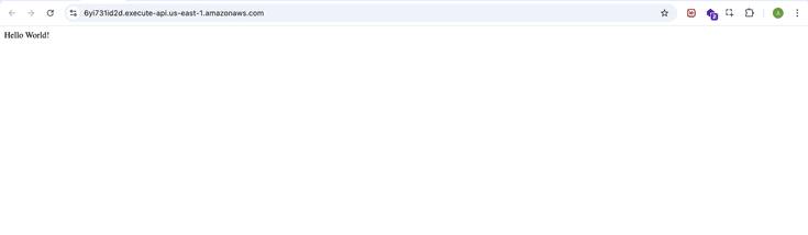 Hello World response from the deployed NestJS Lambda endpoint